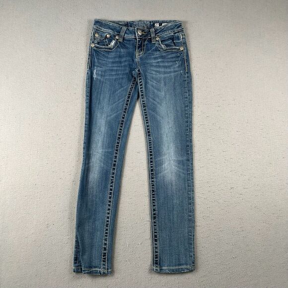 Miss Me Sunny Skinny Jeans Women’s 27x29 Blue‎ Denim Low Rise Distressed - Picture 1 of 16
